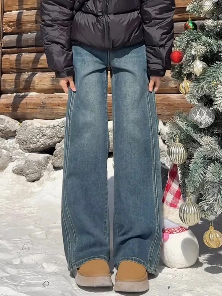 กางเกงยีนส์ทรงสลิมฟิตแบบเรโทร ผ้าเดนิม ผู้หญิง ฤดูใบไม้ร่วง ฤดูหนาว รุ่นใหม่ ไซส์พลัส ช่วยพรางหุ่น เอวสูง กระชับสัดส่วน