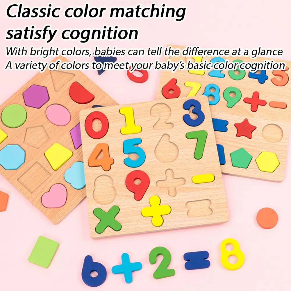  Wooden Alphabet Number Puzzle Geometric Shape Sorting Board Preschool Kids Educational Learning Toys For Children