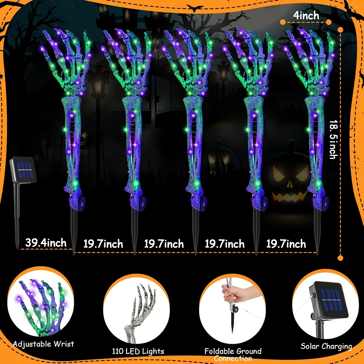 Halloween Solar Garden Lights Skeleton Hand Stake Lights LED Outdoor Pathway Yard Lawn Graveyard Haunted House Decor
