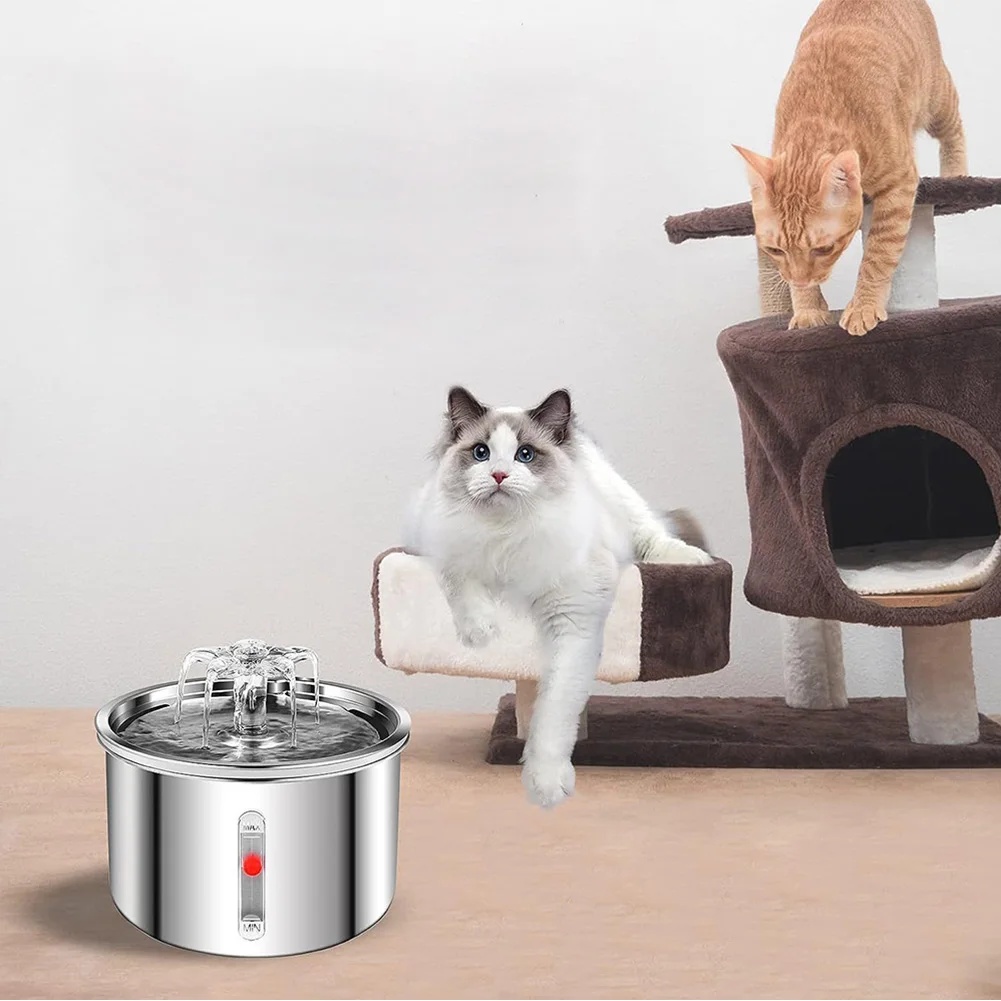 Fontaine à eau automatique pour animaux de compagnie en acier inoxydable 304, pompe ultra silencieuse, bol pour chat et chien, 2L