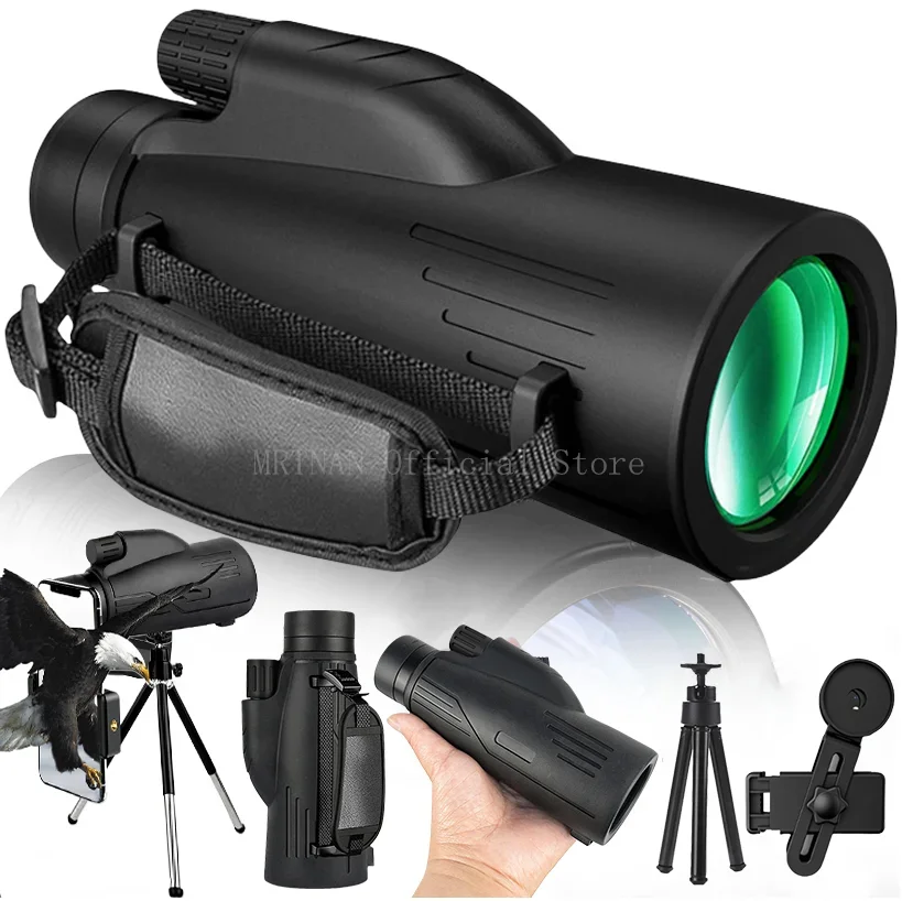 12x50 HD ZOOM Powerful Monocular Telescope Portable Binoculars Long Range Telescope Hunting Camping With Tripod Phone Clip