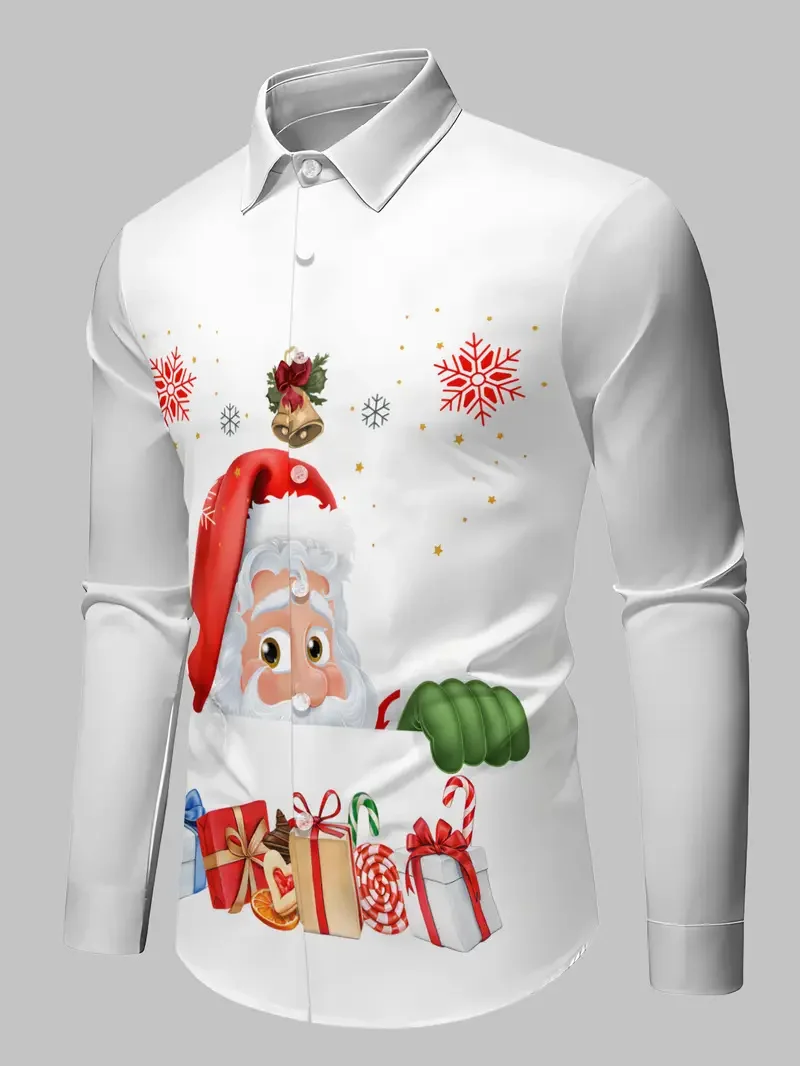 Christmas Men's Golden Christmas Tree 3D Printed Shirt Christmas Pattern Long Sleeve Shirt Fashion Men's Shirt