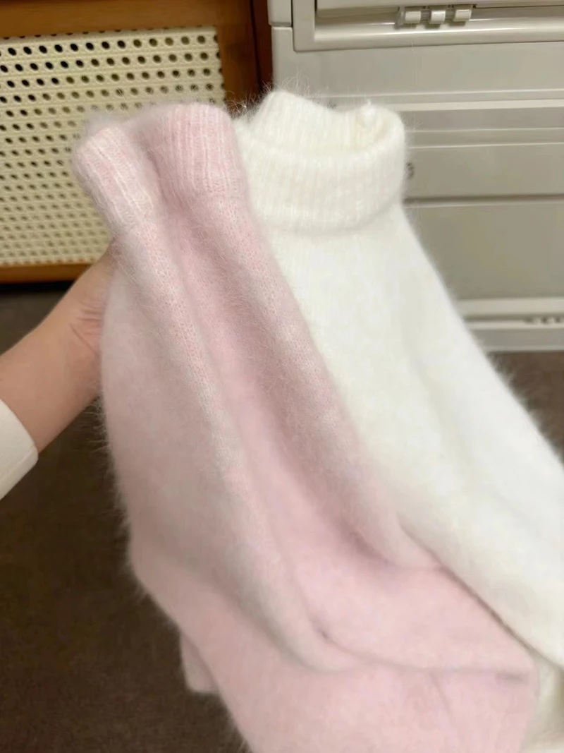 Pink Sweet Style Loose Women's Cashmere Knitwear Soft Thickened Base Layer Sweater Comfortable Warm Autumn Winter Top