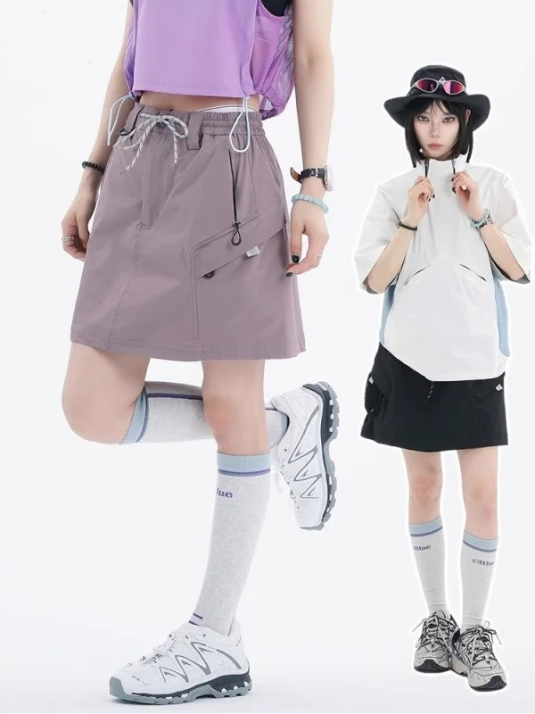 

Летняя коллекция 2026: Модная женская короткая юбка А-силуэта в американском стиле для работы на открытом воздухе, с завышенной талией, на шнурке, эластичная, для студенток