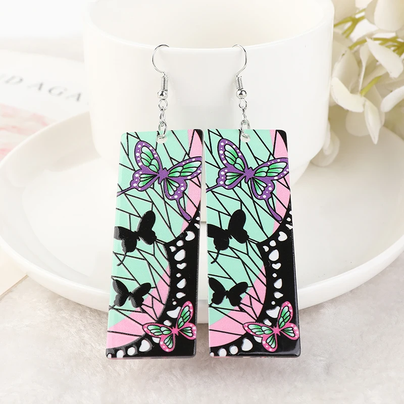 1Pair Anime Demon Slayer Drop Earrings For Woman Flatback Acrylic Cartoon Cosplay Dangle Charms Girl Birthday Gift