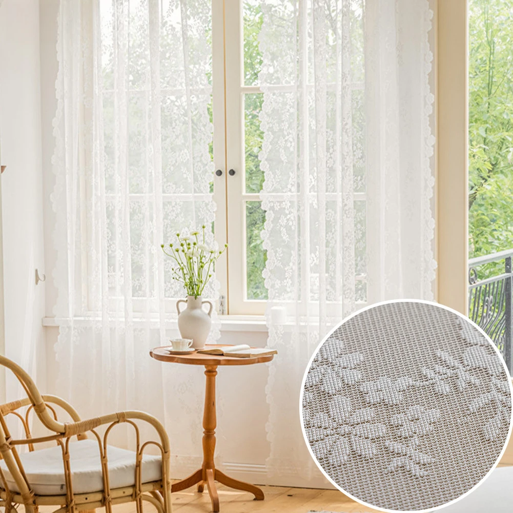 

Lace Hollow Curtain Gauze American Simple Solid Color Living Room Bedroom Home Romantic Simple and Beautiful