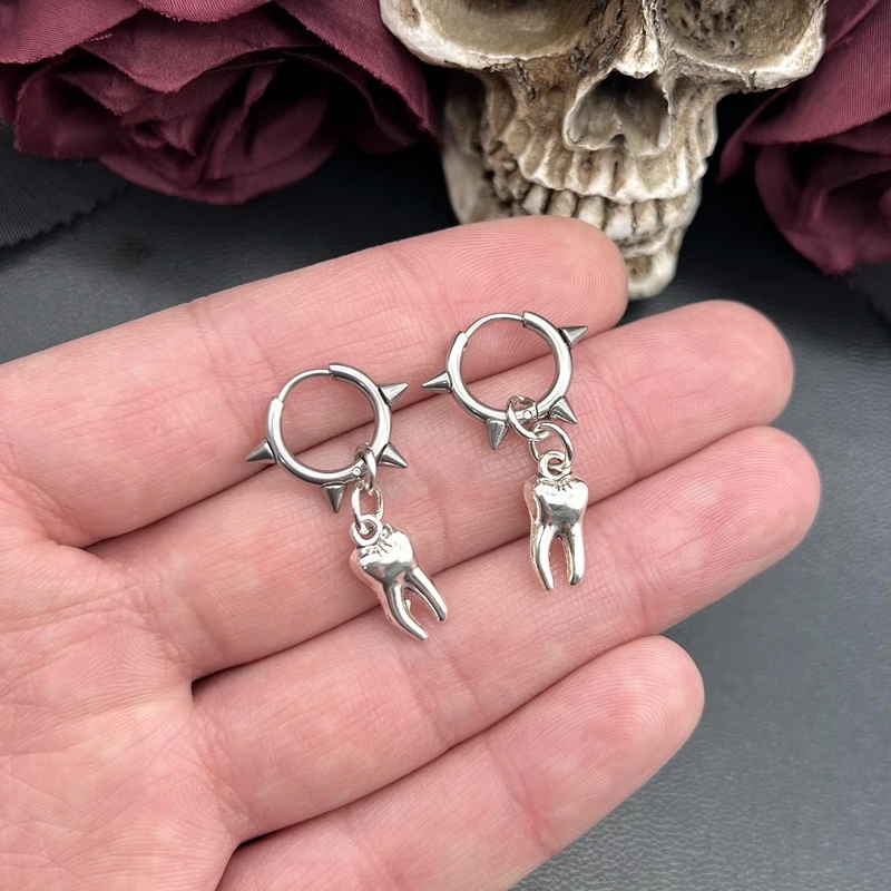 Gothic Jewelry Tooth Stud Earrings Grunge Rock Accessory Charms Hoop Earrings for Women Punk Korean Fashion Earrings