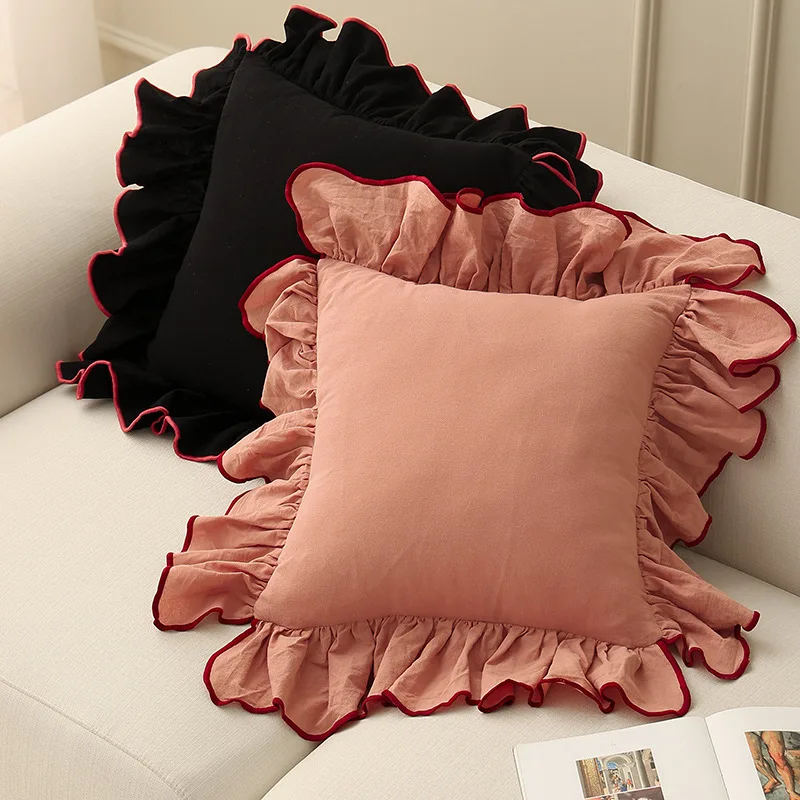 

Ins наволочка с кружевной кромкой, мягкая наволочка с широкой каймой, сплошной цвет, винтажный домашний декор