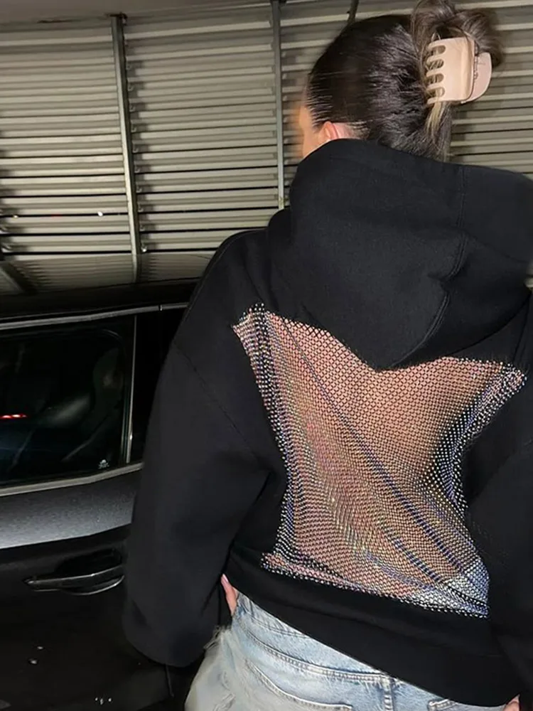 سترة نسائية مثيرة شفافة بدون ظهر بأكمام طويلة سترات فضفاضة متينة للسيدات لخريف وشتاء 2025 ملابس خارجية أنيقة للشارع للسيدات