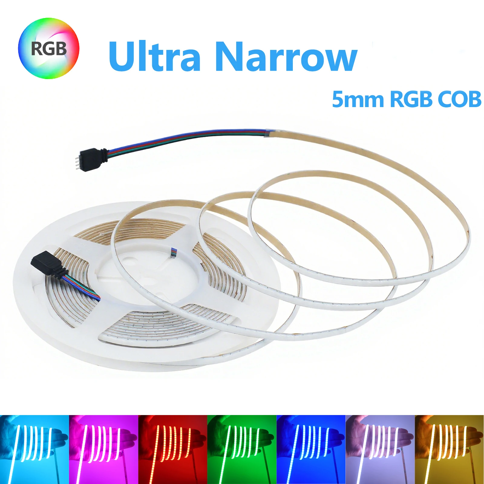 Ultra Thin 5mm RGB COB LED Strip 1m 2m 3m 4m 5m 12V 24V High Density Flexible COB Colorful Tape For Home Room Decor TV Backlight