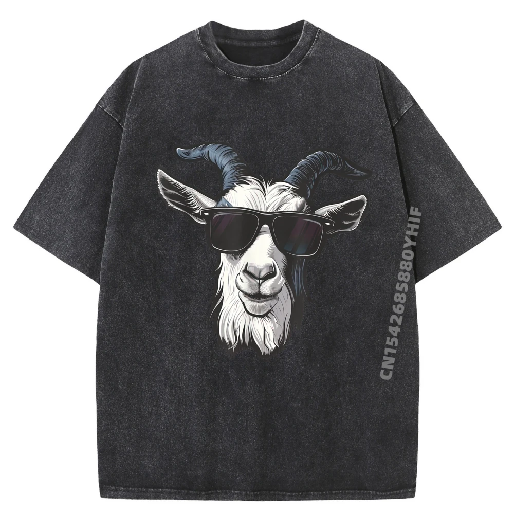 

Goat Sunglasses Funny T Shirts Men Oversize Washed T-Shirt Men Vintage Cotton Loose Comfortable Streetwear Shirt