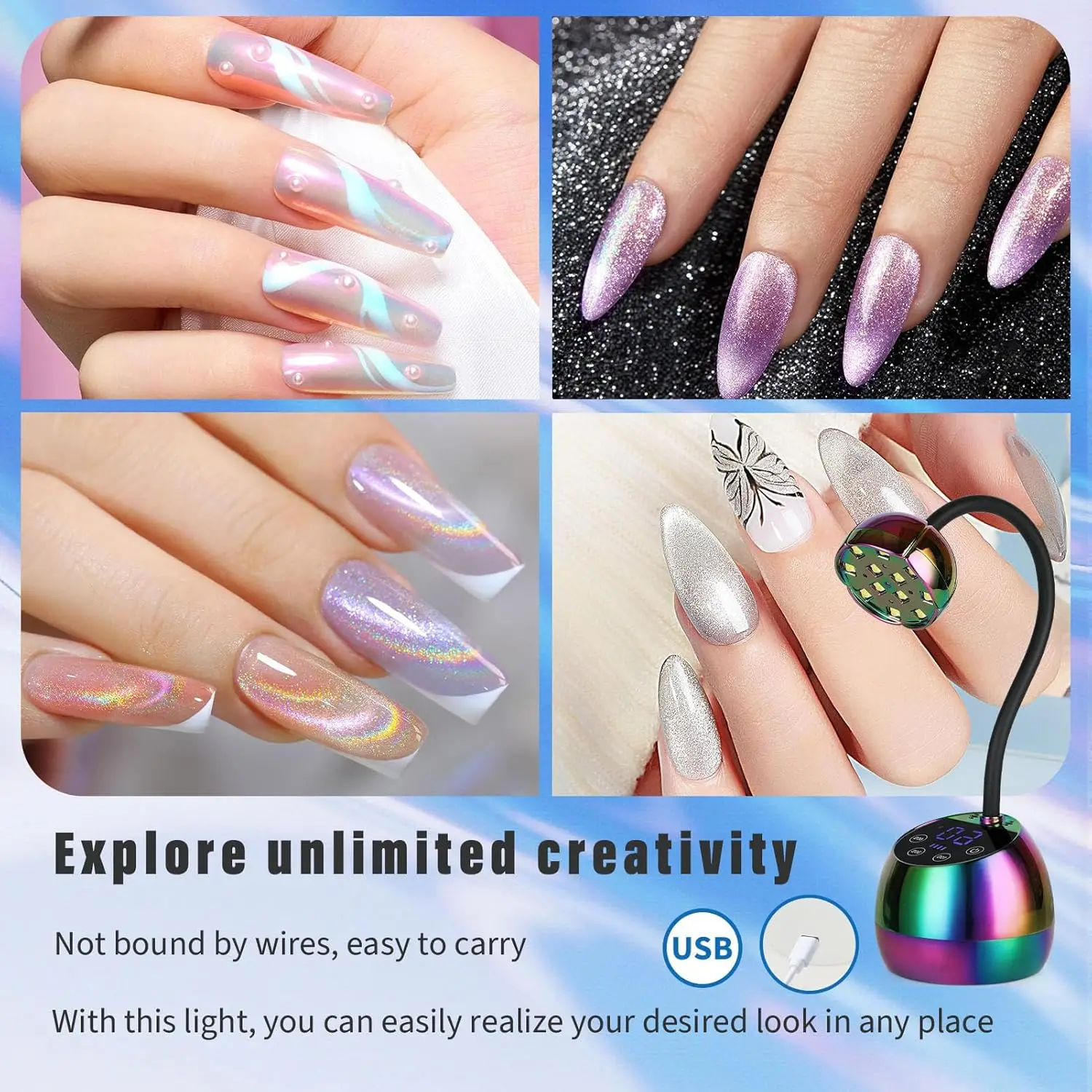 مصباح أظافر LED بالأشعة فوق البنفسجية بقدرة 36 وات، مجفف أظافر جل صغير محمول مع مستشعر تلقائي، 3 مؤقتات، شاشة LCD