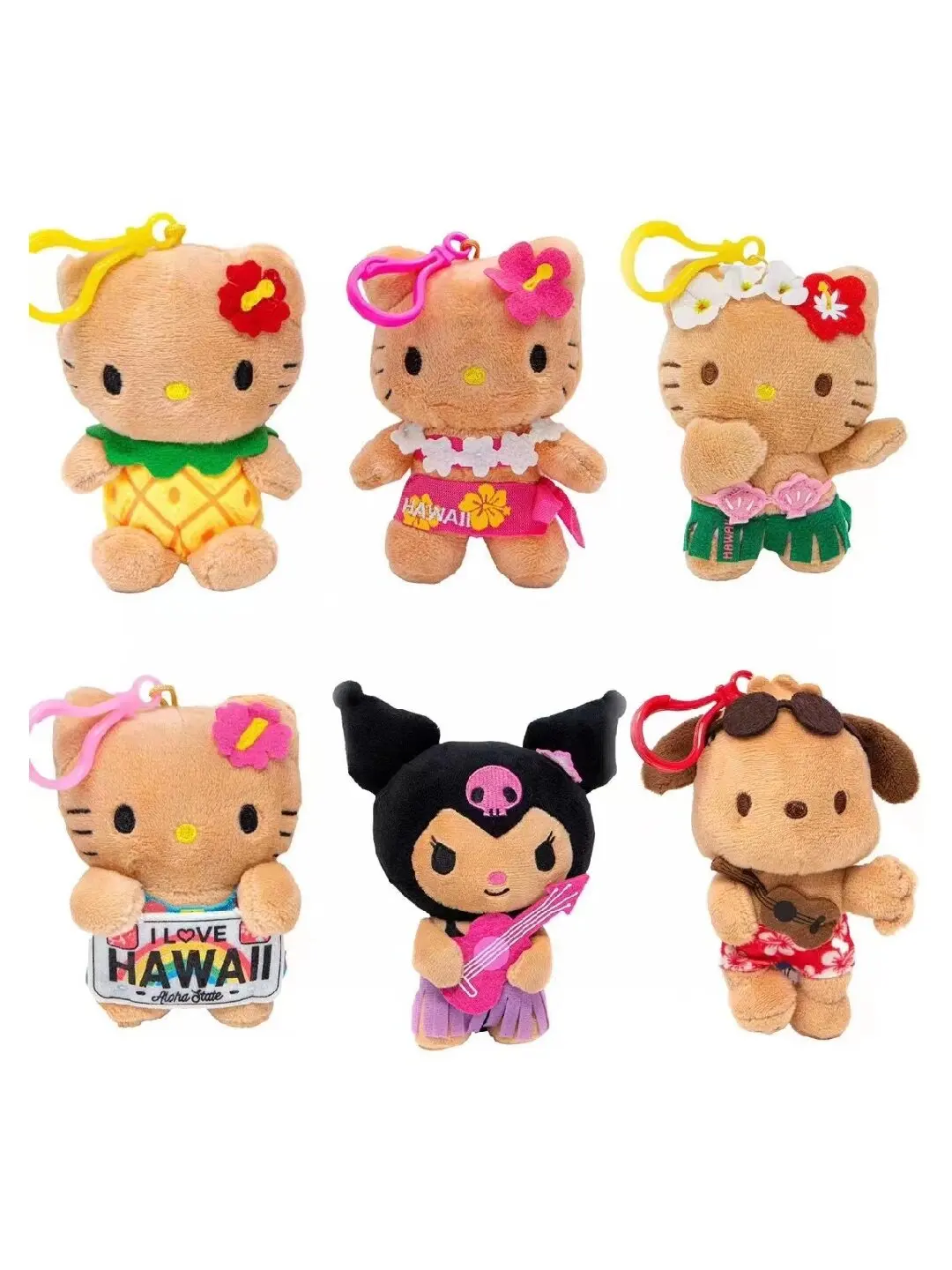 Llavero relleno de muñecos de peluche de Anime Sanrio Hello Kitty Kuromi, serie Hawaiana de piel oscura, juguetes de peluche de dibujos animados,