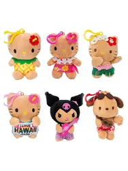 Llavero relleno de muñecos de peluche de Anime Sanrio Hello Kitty Kuromi, serie Hawaiana de piel oscura, juguetes de peluche de dibujos animados, dijes colgantes de bolsa, 16cm