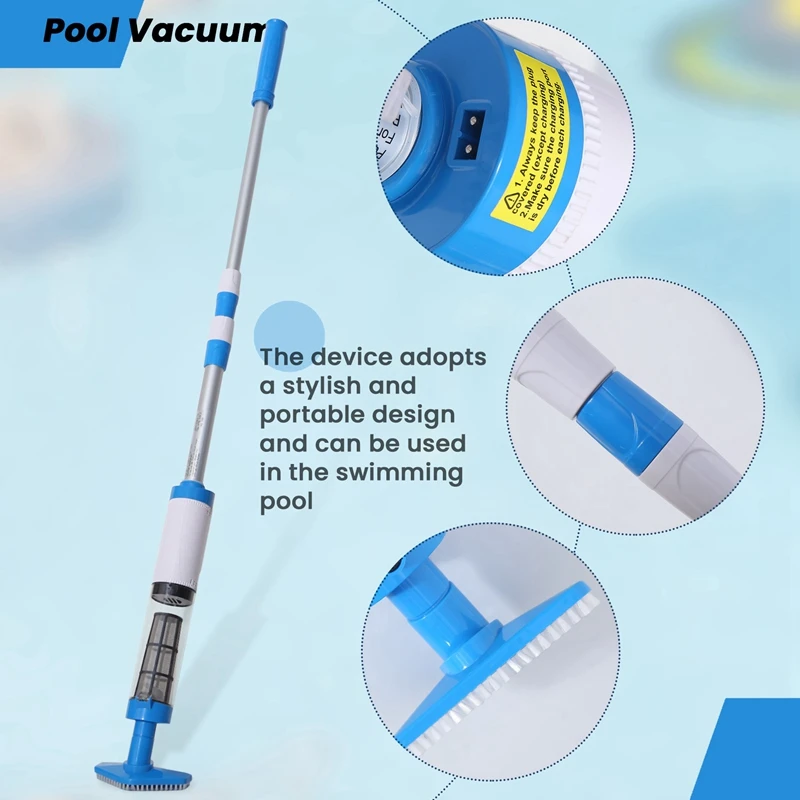 3-In-1 Cordless Rechargeable Pool Vacuum, Handheld Pool Cleaner For Spas, Small Pools To Clean Sand And Debris Durable (US Plug)