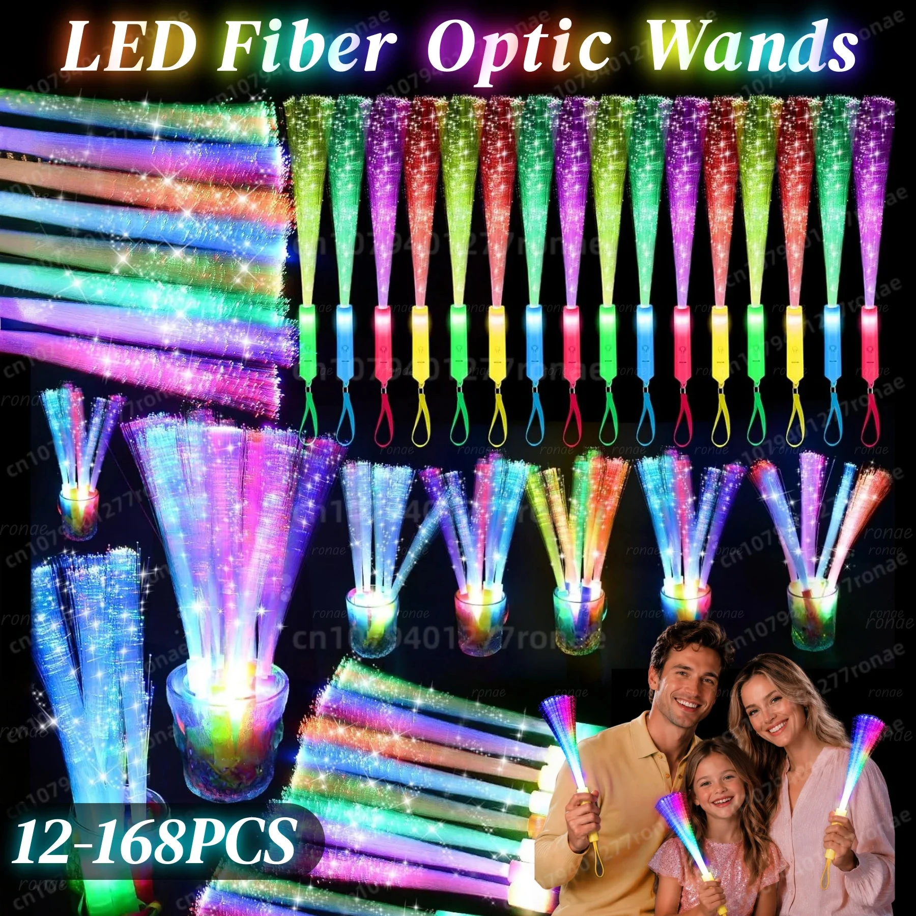12-168PCS LED Fiber Optic Wands For Wedding 3 Modes Flashing Glow Sticks for Kids Light Up Wand Dark Party Favors Birthday