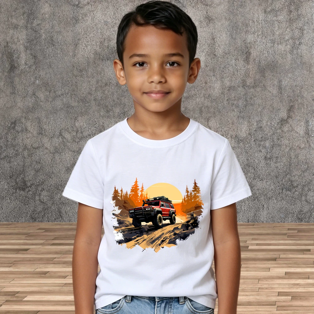 Boys Car Print T-shirt Summer Cartoon Pure Cotton Short Sleeve Kids Casual Clothes