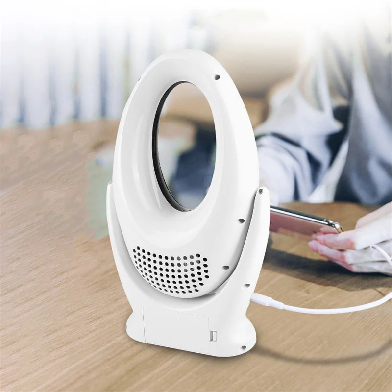 Ventilador eléctrico sin aspas con luz, ventilador silencioso recargable por USB para el hogar, dormitorio, refrigeración por aire, Mini ventiladores de mesa de alta calidad FS108