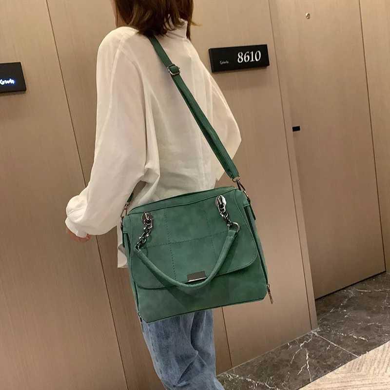 Matte Women Handbag Scrub Female Shoulder Bags Large Capacity Matcha PU Leather Lady Totes Boston Bag for Travel Hand Bags 2024