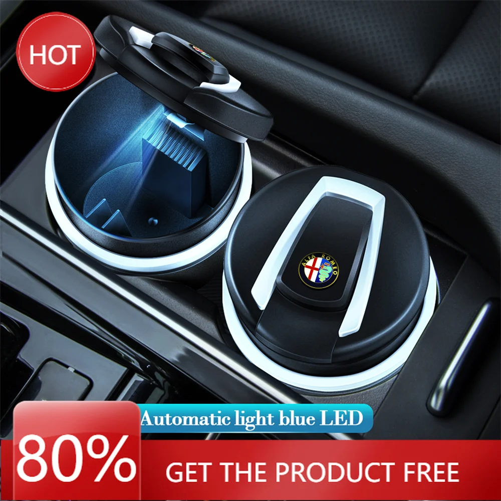 Hub Caps 1PC Portable Car LED Ashtray Cigarette Ash Holders Cup For Alfa Romeo Sportiva Giulia Giulietta 159 156 Stelvio Auto Ac