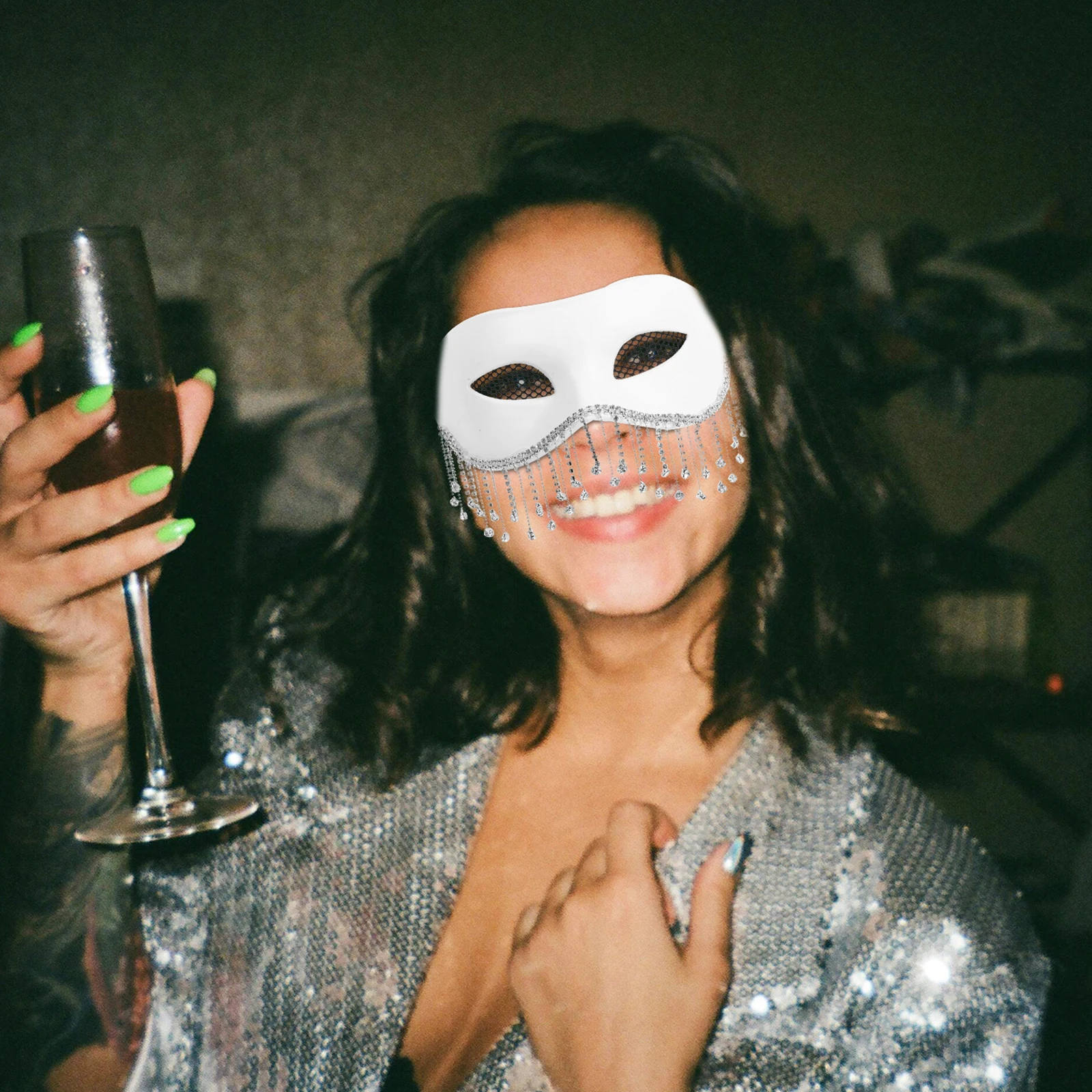 

Vintage Rhinestone Fringe Half Face Masquerade Mask Tassel Eye Mask for Halloween Mardi Gras Prom Party Party for Mardi Gras