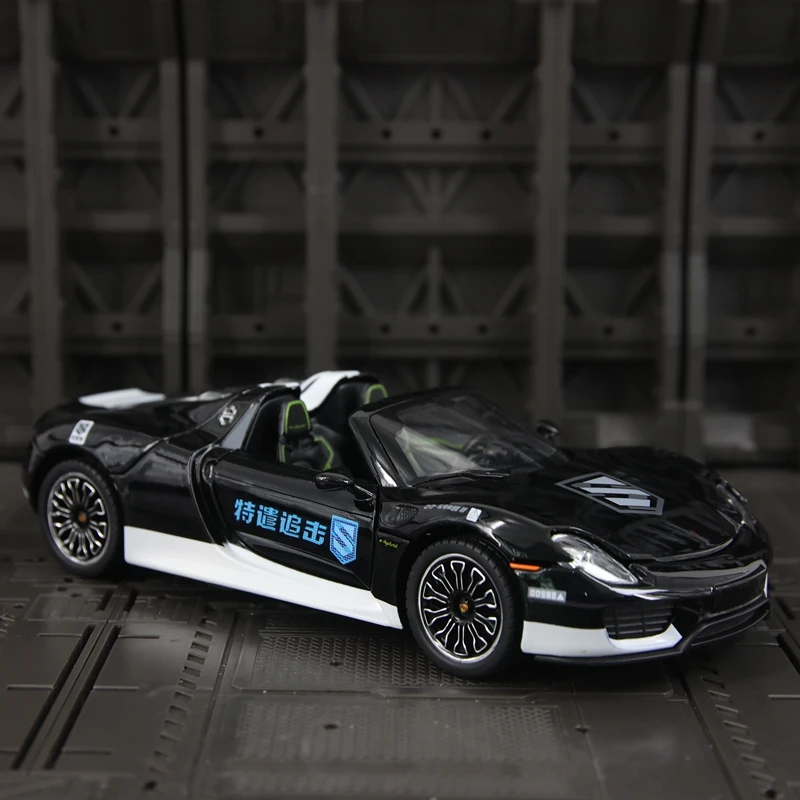 

Модель суперкара Porsche 918 Spyder из сплава, масштаб 1:24, с открывающимися дверями, звуковыми и световыми эффектами, автомобильный декор.