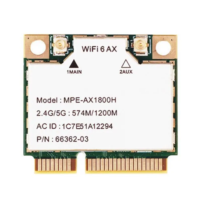 

A29F-MPE-AX1800H Wifi6 MT7921 MINI PCI-E 2.4G/5G 574Mbps/1200Mbps Gigabit Dual Band Internal Wireless Network Card BT5.2