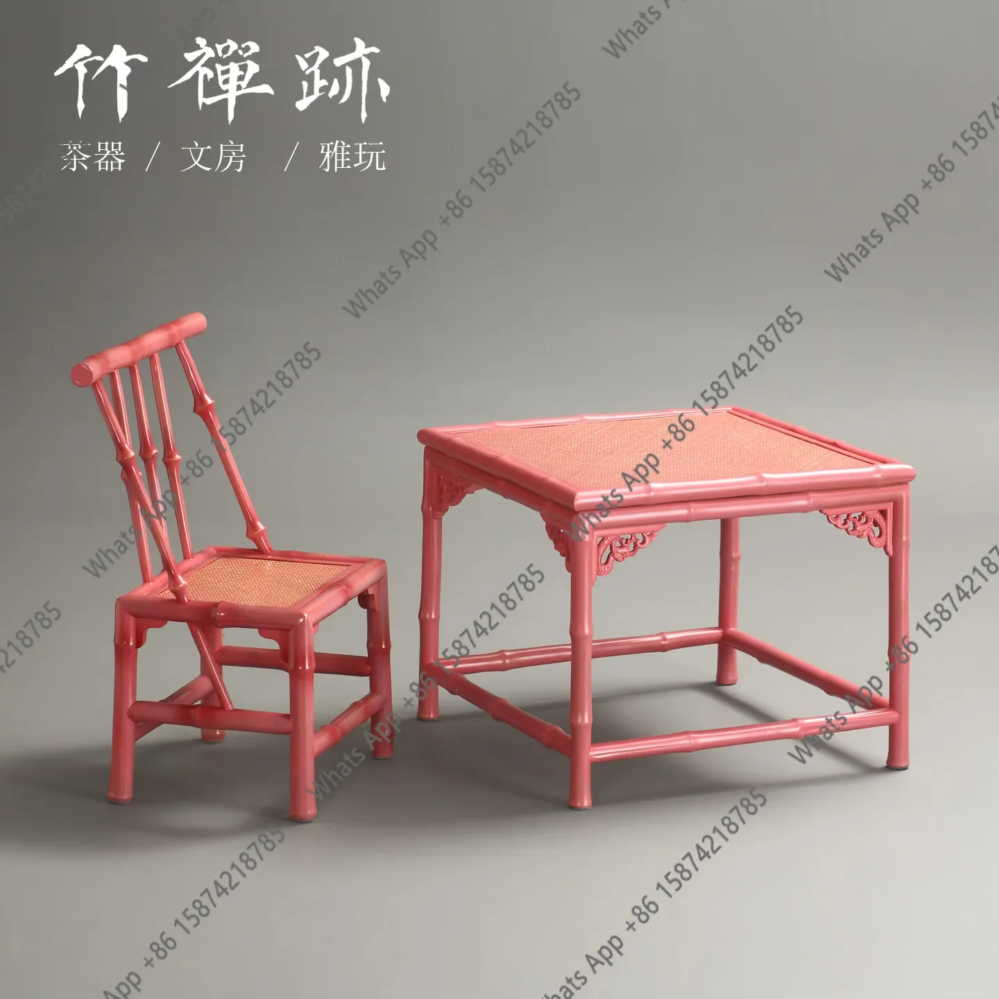 N64 New Chinese coffee table pink red bamboo simple square small square tea table bay window  short table