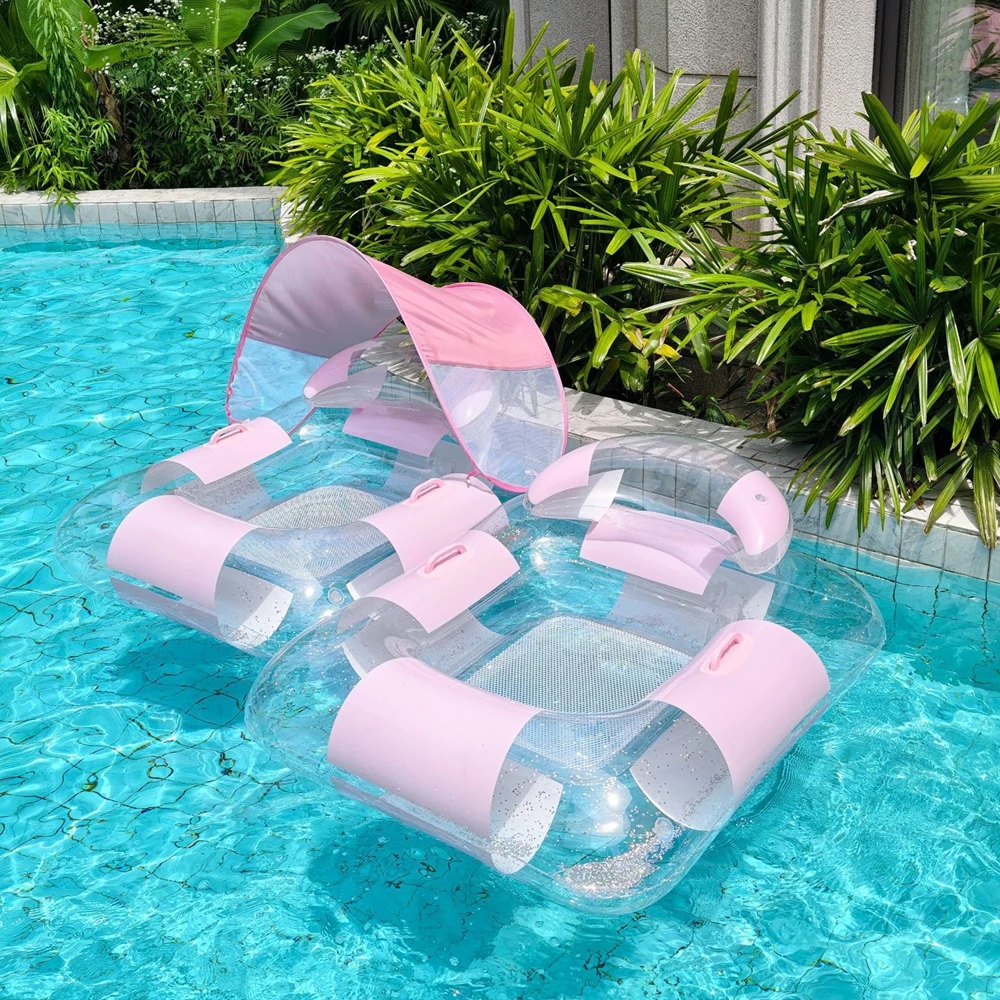 1PC Inflatable Pool Float Chair - 1 Pack Pool Floaties with Handle& Headrest, U-Shaped Pool Lounger Summer Water Float - view 5