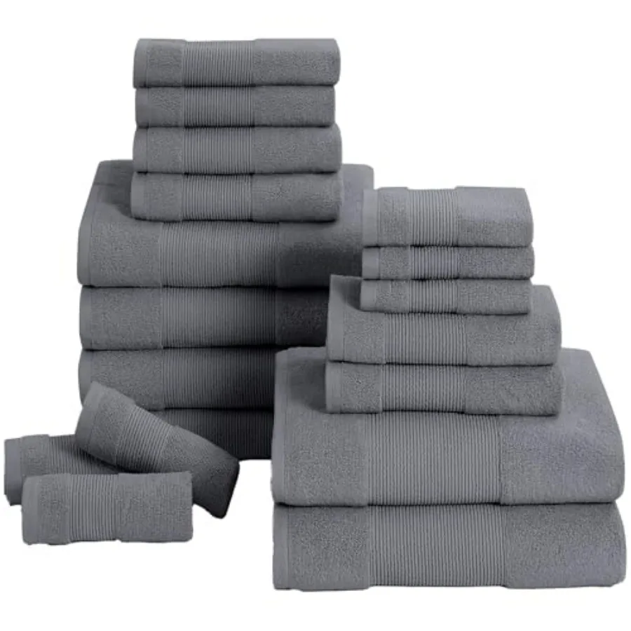 

Air Cloud 18-Piece Towel Set for bathroom use 100 zero-twist cotton, charcoal color, 500 GSM, quick-dry plush