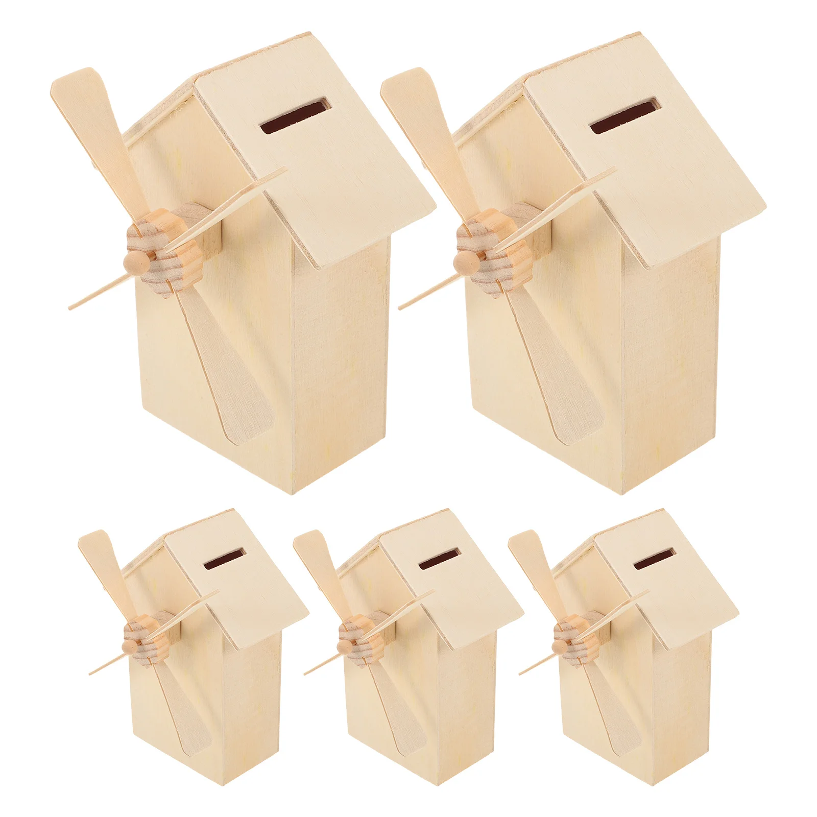 5 pièces inachevé moulin à vent en bois maison tirelire bricolage boîte d'économie de pièces de monnaie à peindre créatif enfants tirelire bois tirelire