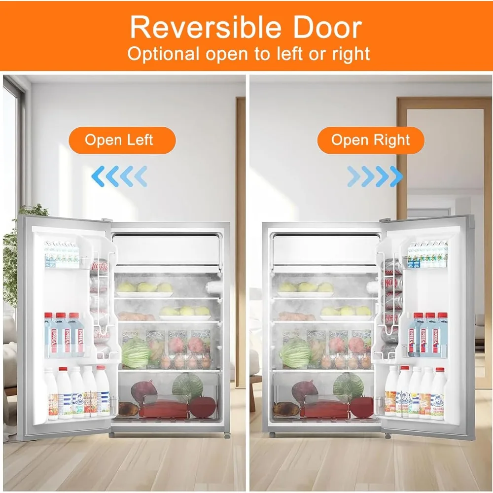 4.3 Cu.Ft Small Refrigerator With Freezer - Mini Fridge for Bedroom Dorm Office, 7 Settings Adjustable Thermostat, Low Noise, En