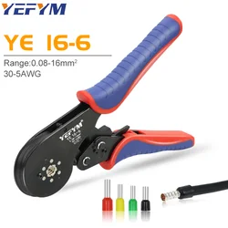 Ferrule Terminal Connectors Hexagon Crimping Pliers YE 16-6 0.08-16mm²/30-5AWG Large Range Size Ratchet Electrical Tools YEFYM