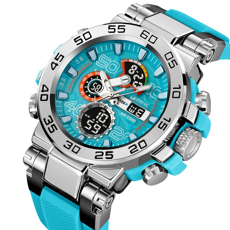 STRYVE 8030 Watch for Men Fashion Sports Waterproof Electronic Watch Digital-Analog Dual Movement Multifunctional Men's Watches