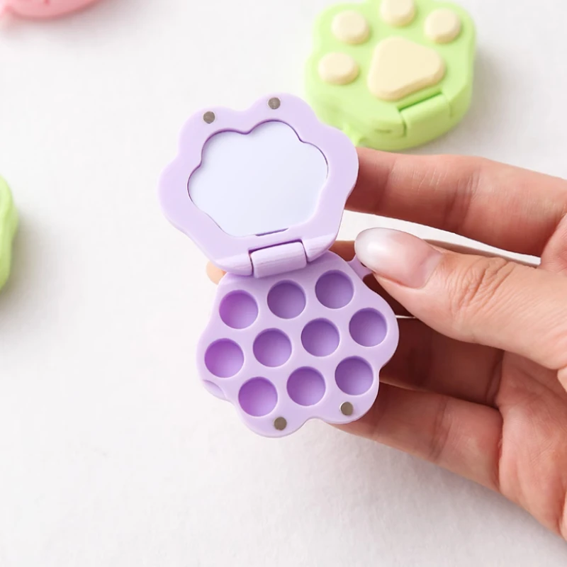 لطيف صغير القط مخلب لوحة المحمولة المائية الصباغ التعبئة صندوق فارغ ثلاثية الأبعاد الطباعة لوحة ألوان مائية صندوق لوازم الفن #5