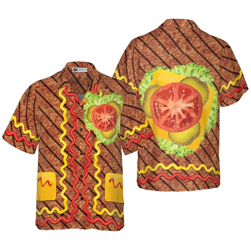 

Full Print Burger Graphic Hawaiian Shirt For Men Women Summer Short Sleeve Button Up Beach Shirts Clothes Men's Aloha Shirt