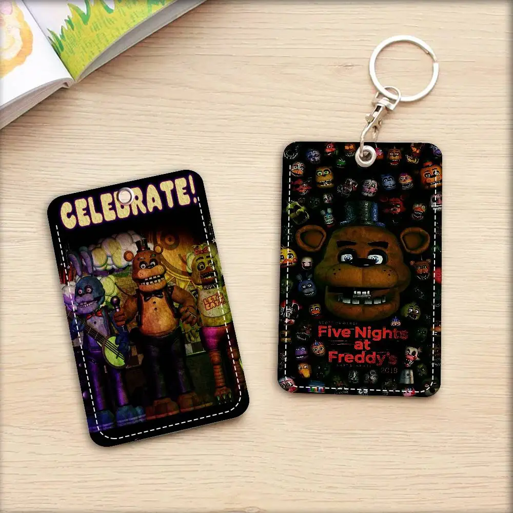 F-FNAF F-Five-N-Nights A-At F-Freddys مستطيل حافظة بطاقات الهوية المفاتيح الوصول حافظة للبطاقات مفتاح العلامة حلقة حامل بطاقة جلدية حلقة رئيسية #6