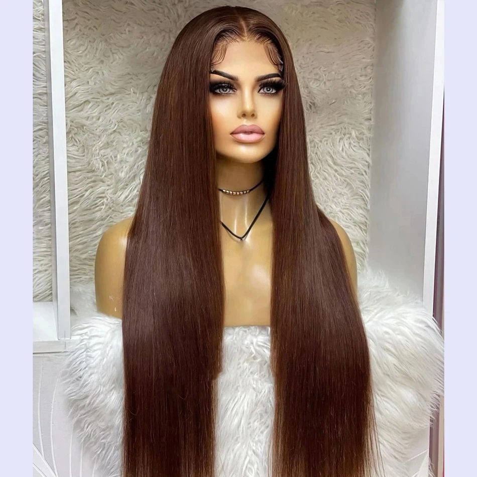 ZXBMALWIGS Synthetic 13X4  Dark Brown Straight Hair Lace Front Wigs for Women Glueless Cosplay Hair Heat Resistant Fiber