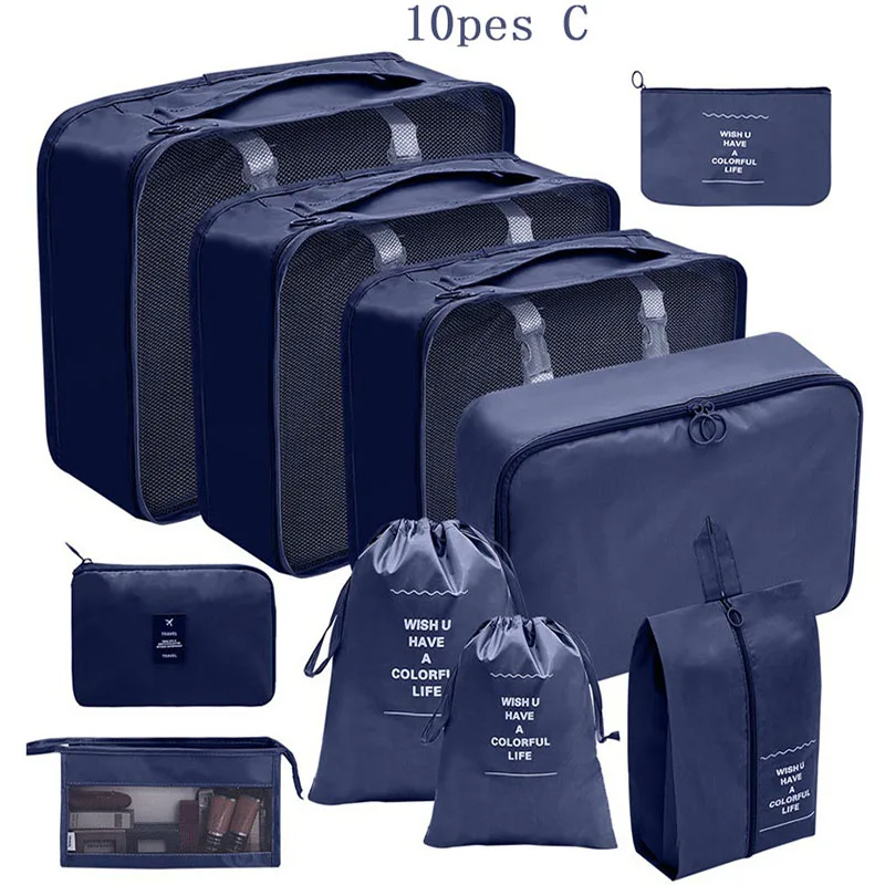 10 Pcs/Set Travel Bags Organizer Storage Clothes Travel Essentials Packing Cubes Travelling Accesories Multifunction Set