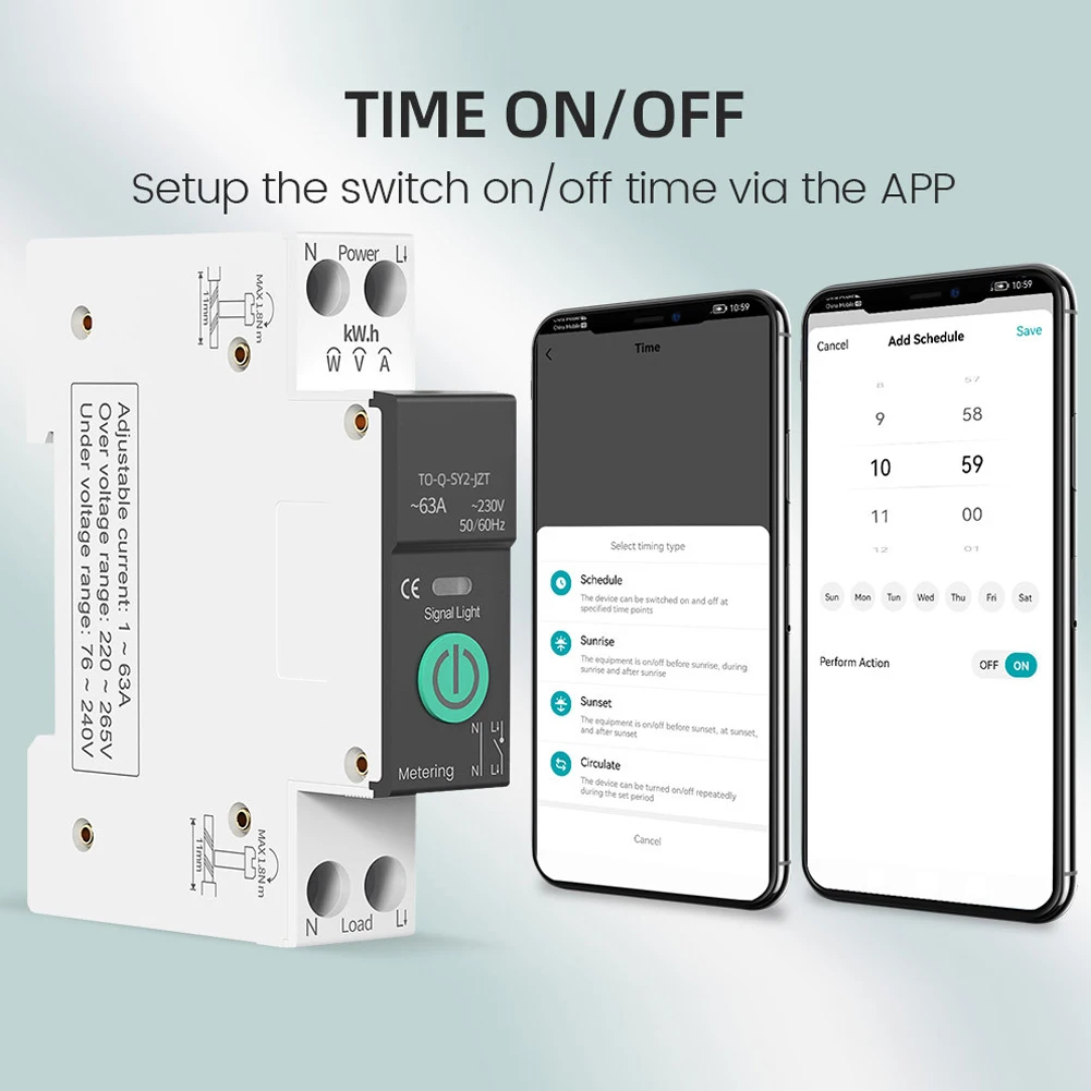 For TUYA Smart Circuit Breaker With Metering 1P 63A DIN Rail For Smart Home Wireless Remote Control Switch By Life APP