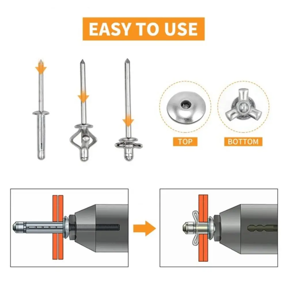 50 pz Durevole 3.2mm 4.0mm 4.8mm Rivetto Cieco Pieghevole Tri-fold Argento Tri Grip Rivetti Testa Rotonda Rivetto In Lega di Alluminio