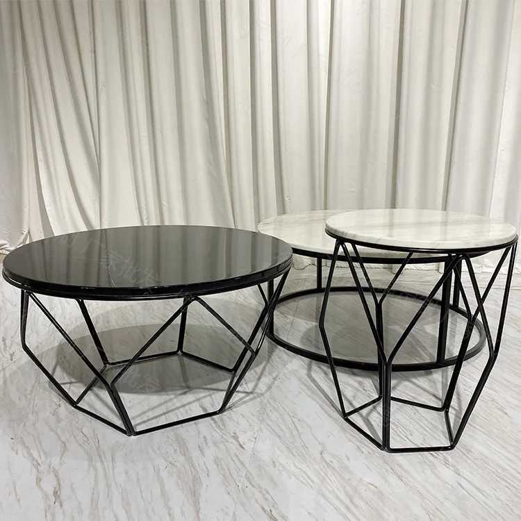 Stainless steel marble three-piece set living room coffee table sofa side table set