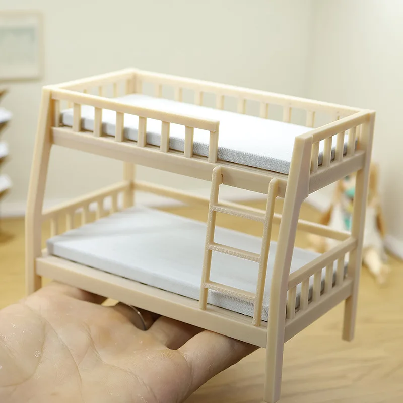 Dollhouse Mini Double Bed DIY Bedroom Scene Mini Furniture Model Desktop Decoration Miniature Home Decor