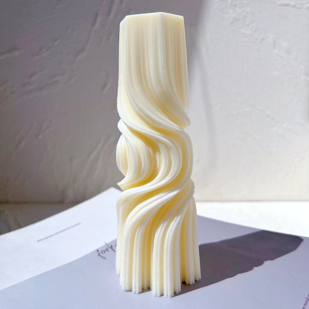 Geometric Abstract Decorative Roman Pillar Swirl Candle Silicone Mold Wave Twirl Taper Spiral Soy Wax Aromatherapy Candle Mould