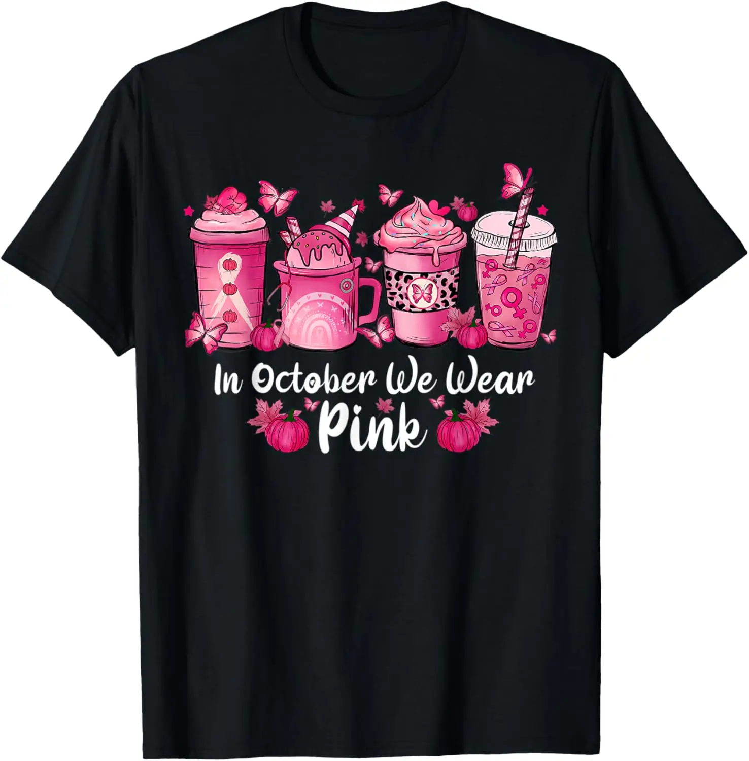 

In October We Wear Pink Breast Cancer Coffee Leopard T-Shirt