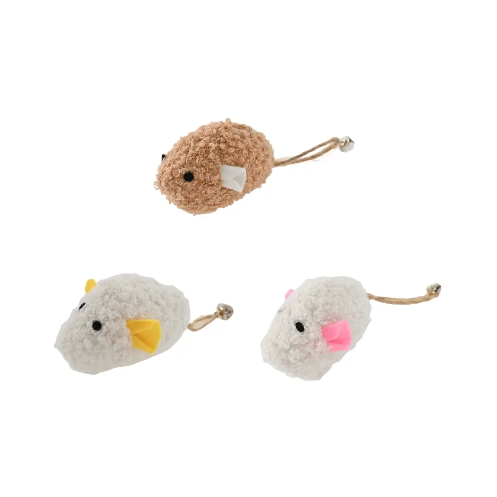 40PCS/Carton 3 Colors Mixed Plush Mouse Cat Toys with Bell Bite Resistant Interactive Kitten Chew Play Toys Wholesale