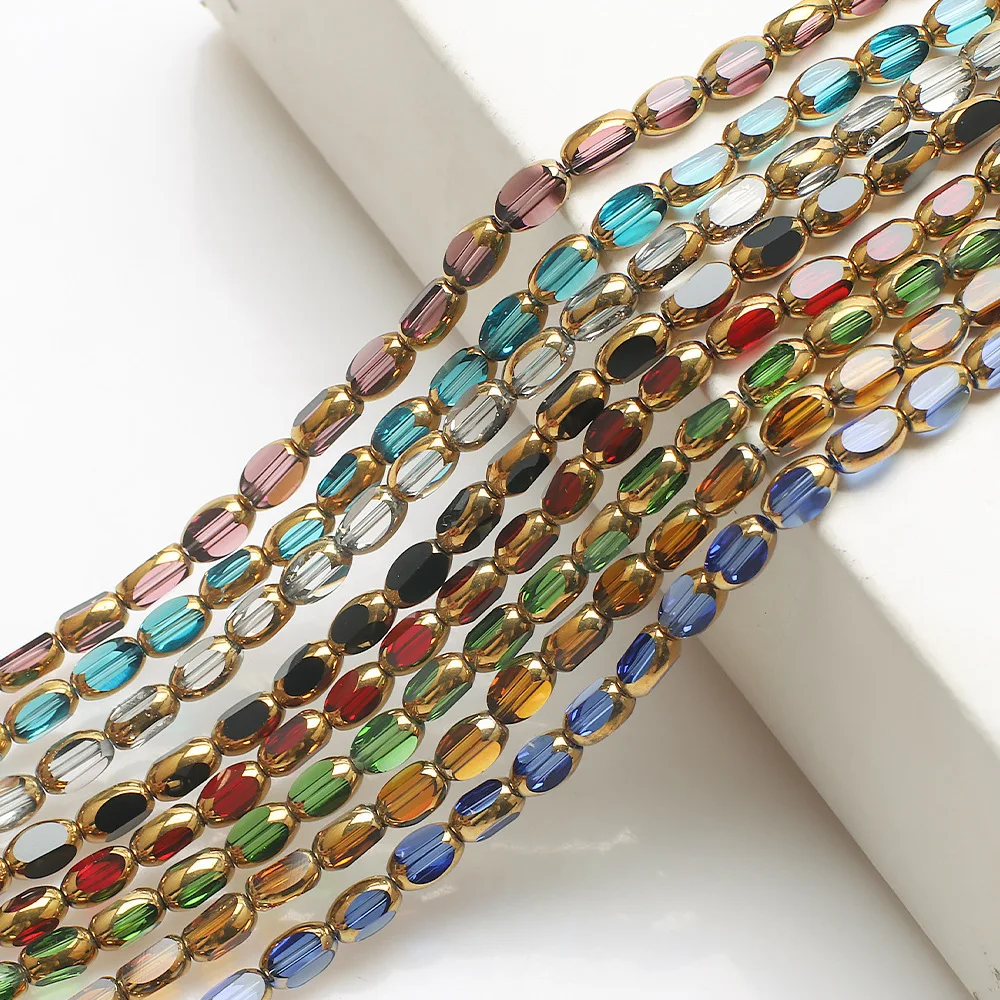 حبات كريستال صغيرة ملونة بيضاوية اللون من الزجاج ، حافة ذهبية ، سوار مطرز ، قلادة ، قرط ، إكسسوارات مجوهرات ، تصنعها بنفسك ، 4 * *