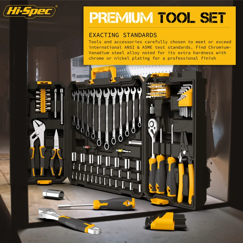 Hi-Spec 124 Pieces Household Tool Kit Workshop Hardware Daily Hand Tool Sets for Home Repair in Plastic Tool Box Storage Case