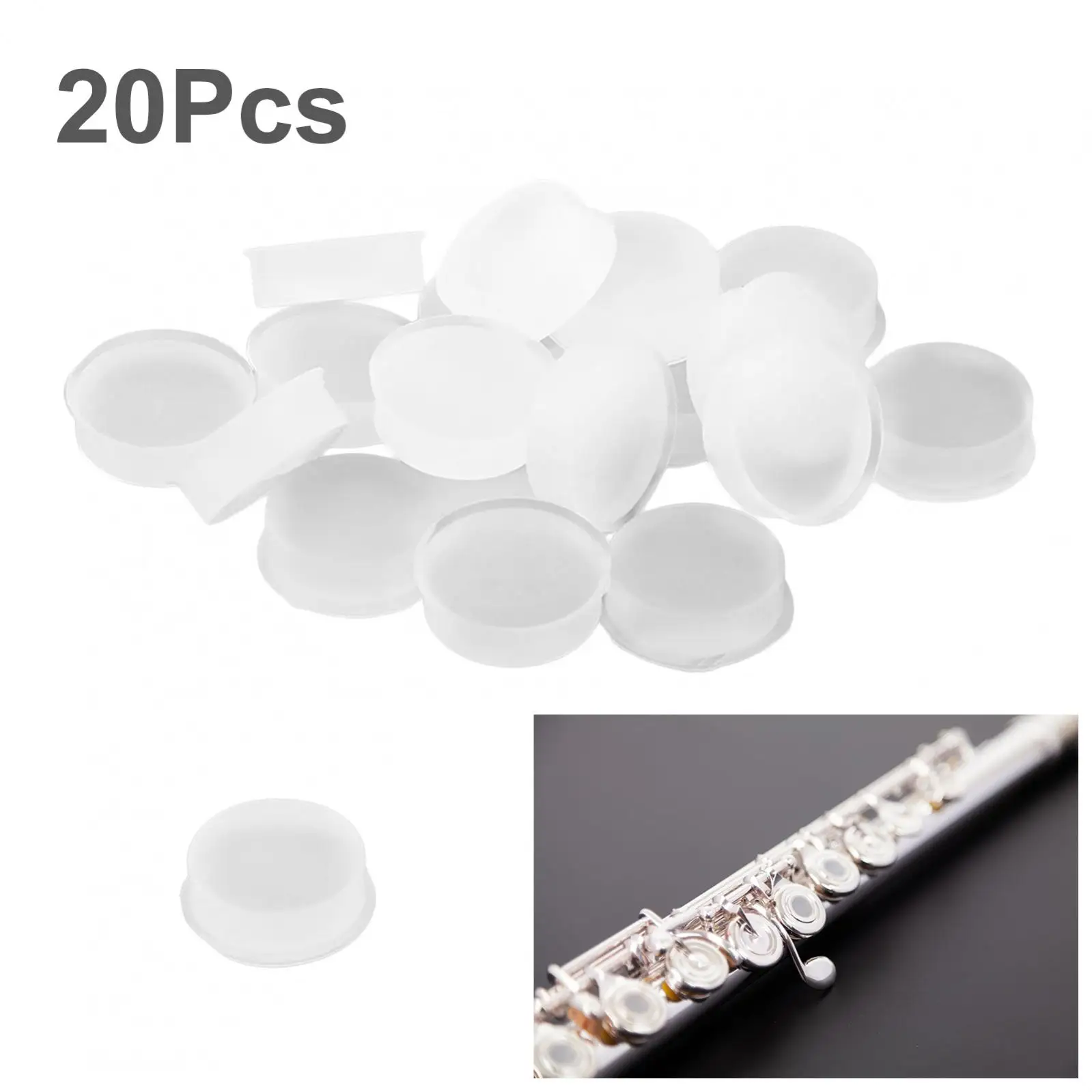 20 pcs Transparent Silicone Flute Sound Hole Plugs for Most Brands Flute, Obturator Key Cover for Beginners