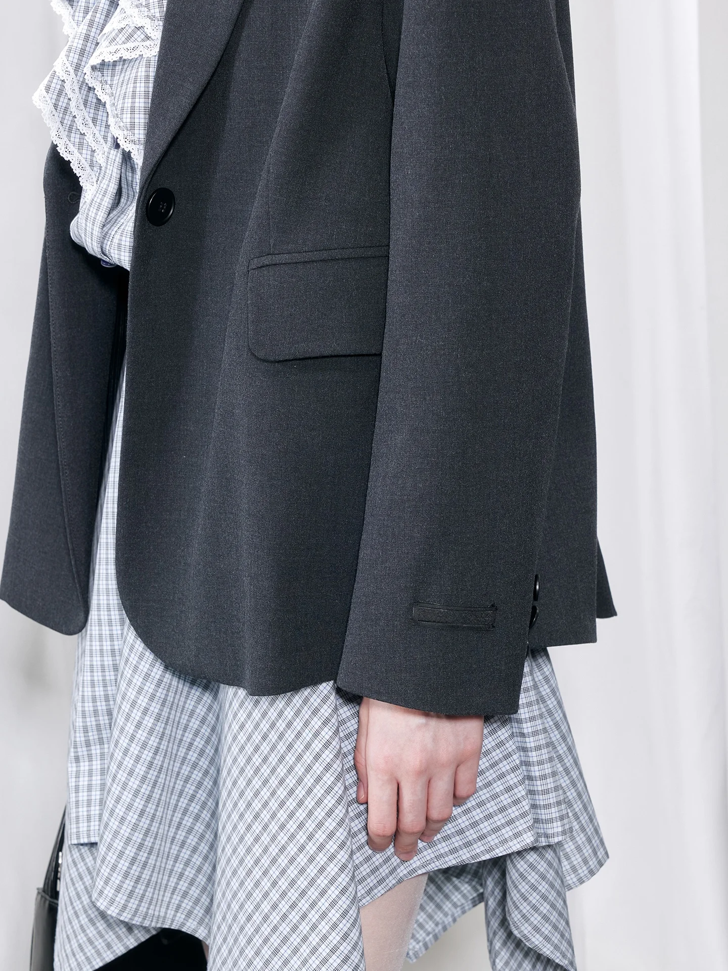 Huihuihan ey Suit Jaet Ele Diseño Sencillo, Corte Holgado, Abertura Trasera, Casual, Para el Día a Día, Transpirable, Dobladillo Redondo, Manga Larga